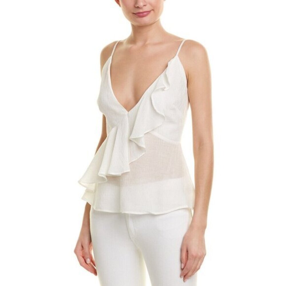BB Dakota Ruffle Cami Tank Top White Crepe Crinkle Chiffon Blouse SZ L NWT